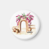 Mediterrane architectuur, bloemen, waterverf, h magneet (Voorkant)