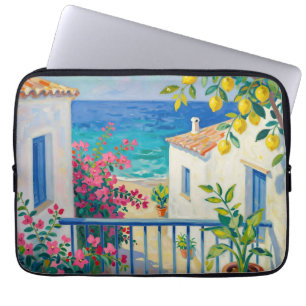Mediterrane Balkon Citroen Bougainvillea Zeezicht Laptop Sleeve