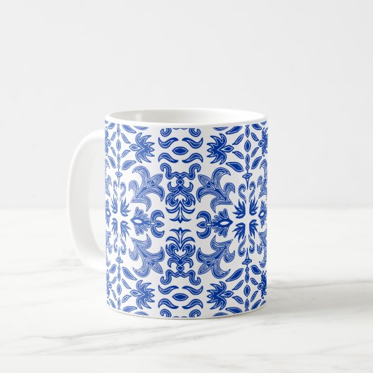 Mediterrane Blauwe en Witte Mok (Voorkant links)
