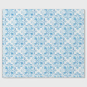 Mediterrane Blauwe en Witte Tegel Cadeaupapier (Vlak)