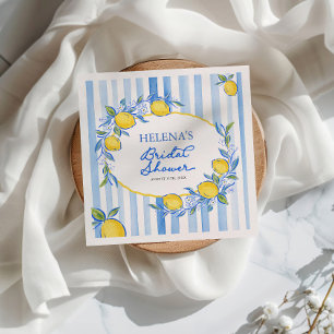 Mediterrane blauwe gestreepte bruiloftssalon servet