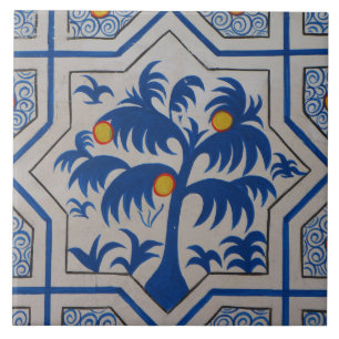 Mediterrane blauwe palmboom tegeltje