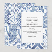 Mediterrane Blauwe Tegel bruiloft uitnodiging (Voorkant / Achterkant)