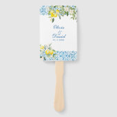 Mediterrane Blauwe Tegels & Citroen Trouwprogramma Handwaaier (Voorkant)