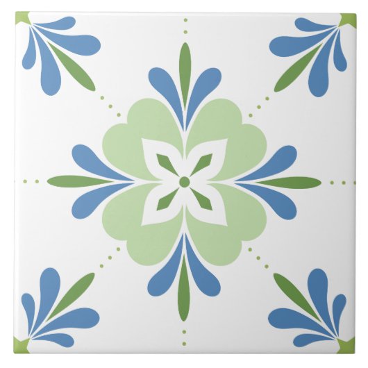 Mediterrane bloemen blauw & groen tegeltje (Voorkant)