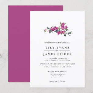 Mediterrane Bougainvillea Pink Floral Wedding Kaart