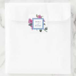Mediterrane Bougainvillea Wedding Envelope-zeehond Vierkante Sticker
