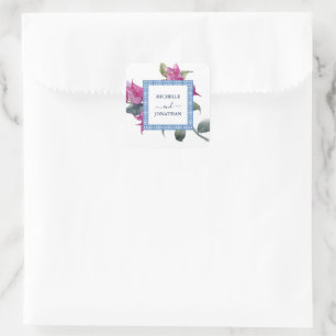 Mediterrane Bougainvillea Wedding Envelope-zeehond Vierkante Sticker