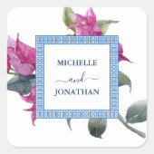 Mediterrane Bougainvillea Wedding Envelope-zeehond Vierkante Sticker (Voorkant)