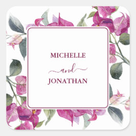 Mediterrane Bougainvillea Wedding Envelope-zeehond Vierkante Sticker
