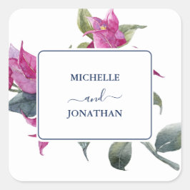 Mediterrane Bougainvillea Wedding Envelope-zeehond Vierkante Sticker