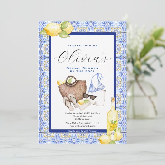 Mediterrane bruidsdouche uitnodiging, Positano Kaart (Staand voorkant)