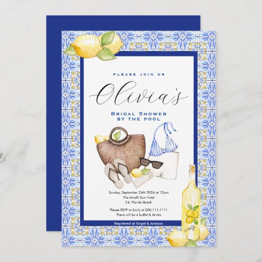 Mediterrane bruidsdouche uitnodiging, Positano Kaart (Voorkant / Achterkant)