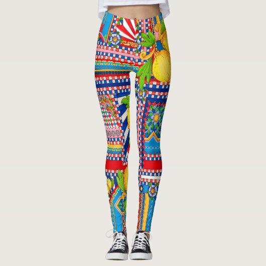 Mediterrane Citroen Dolce Patchwork Tegel Leggings (Voorkant)