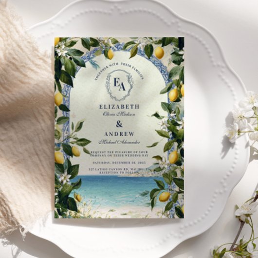 Mediterrane citroen en groen bruiloft kaart