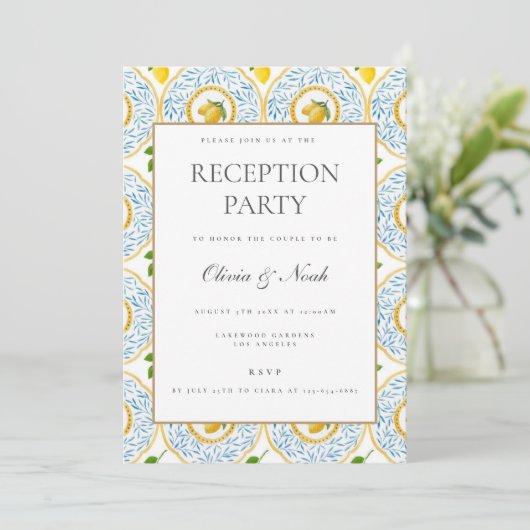 Mediterrane Citroen Tegel Receptie Uitnodiging Kaa (Staand voorkant)