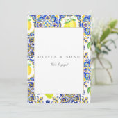 Mediterrane Citroen Verloving Aankondiging Kaart (Staand voorkant)