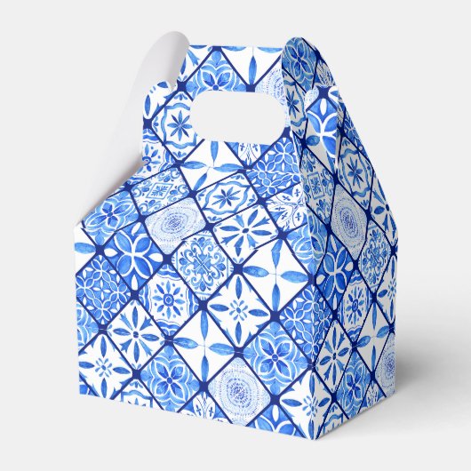 Mediterrane citroenen blauwe tegels bruidsdouche bedankdoosjes (Achterkant)