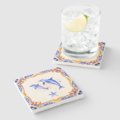 mediterrane dolfijnen stenen onderzetter (Zijkant)