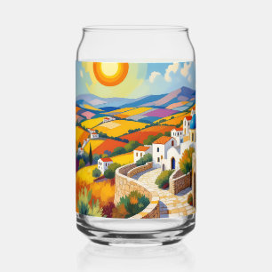 Mediterrane dorpsschildering blikvorm glas