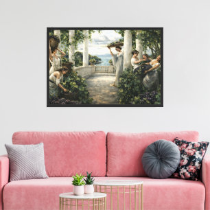 Mediterrane druivenoogst op een wijngaard canvas afdruk