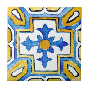 Mediterrane gele waterverf kruis tegeltje