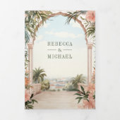 Mediterrane Italiaanse Amalfi kust QR Code Bruilof Drieluik Uitnodiging (Cover)