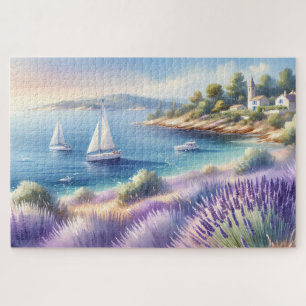 Mediterrane Lavendelkust met zeilboten Legpuzzel