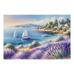 Mediterrane Lavendelkust met zeilboten Perfect Poster
