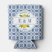 Mediterrane Lemon Blue Tegel Wedding Blikjeskoeler (Achterkant)