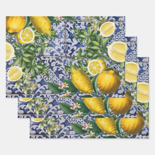 Mediterrane Lemons Summer Portugese Tegels Inpakpapier Vel