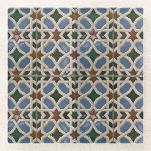 Mediterrane Mosaic Blue Groen Glazen Onderzetter