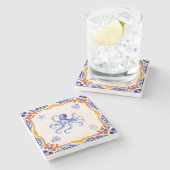 mediterrane octopus stenen onderzetter (Zijkant)