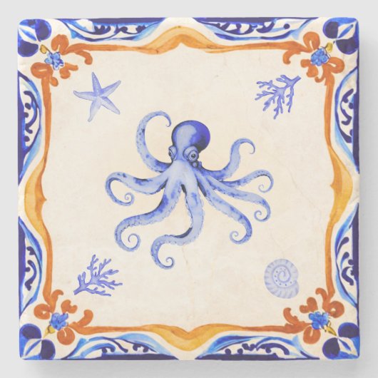 mediterrane octopus stenen onderzetter (Voorkant)