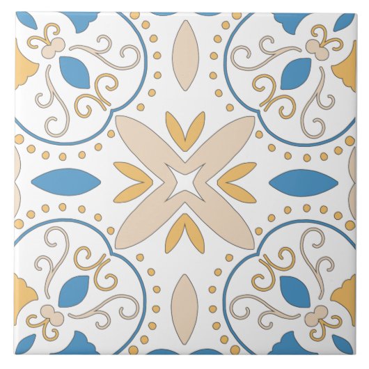 Mediterrane Oranje Blauwe Roze Geometrische Andalu Tegeltje (Voorkant)