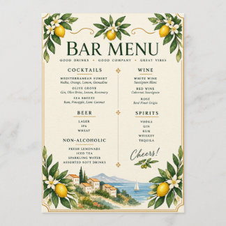 Mediterrane Speisekarte voor de huwelijksbar met c Menu
