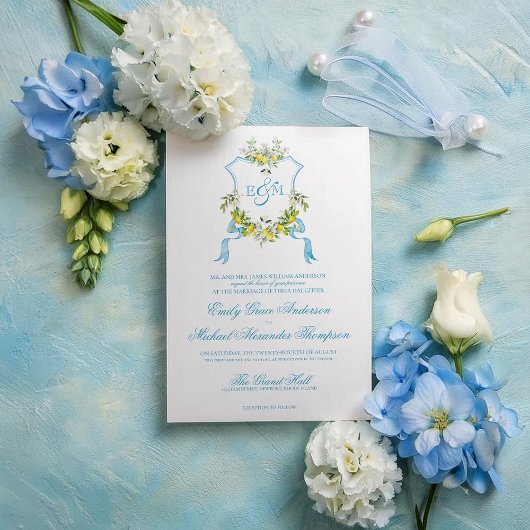 Mediterrane stijl Crest bruiloft uitnodiging