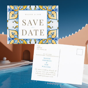 Mediterrane Tegel Vierkante Bruiloft Save the Date Briefkaart