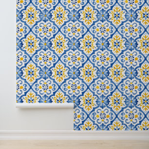 Mediterrane tegelpatroon inspiratie voor een kamer behang