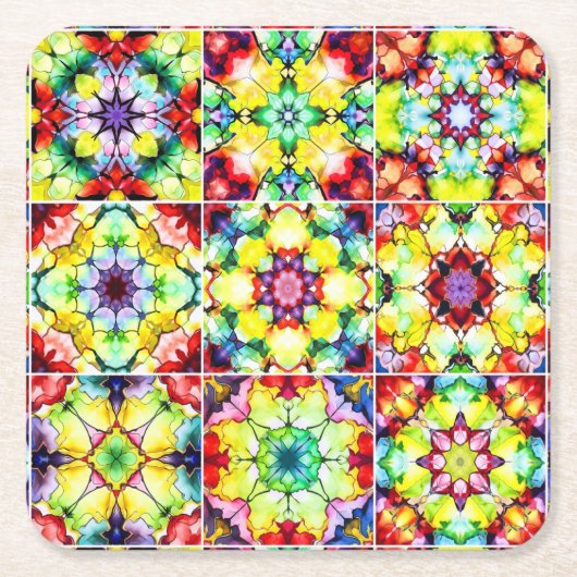 Mediterrane Tegels, Alcoholinkt Tegels, Majolica Vierkante Kartonnen Onderzetter (Voorkant)