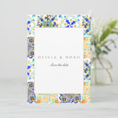 Mediterrane Tegels Bewaar de datum Bruiloft Kaart (Staand voorkant)