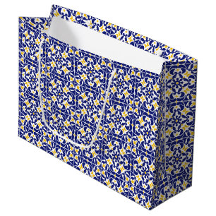 Mediterrane Tegels Blauw & Geel Patroon Groot Cadeauzakje