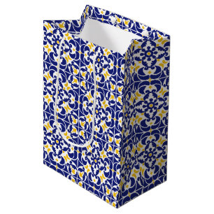 Mediterrane Tegels Blauw & Geel Patroon Medium Cadeauzakje