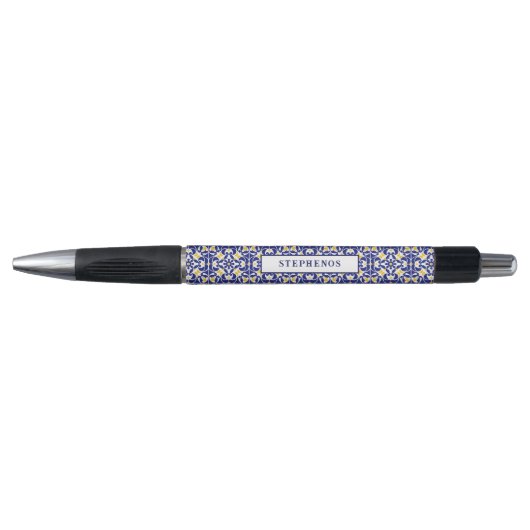 Mediterrane Tegels Blauw & Geel Patroon Pen (Voorkant)
