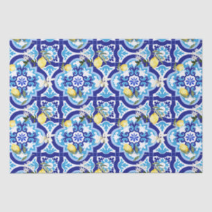 Mediterrane tegels, blauwe tegels, citroen, tissuepapier