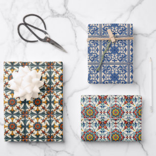 Mediterrane Tegels Inpakpapier Folk Art 3 Set Vel