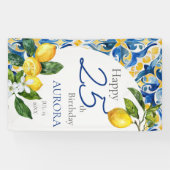 Mediterrane Tegels Lemon 25e Verjaardag Spandoek (Horizontaal)