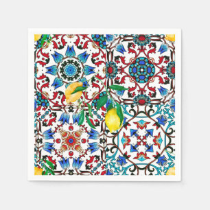 Mediterrane tegels, mozaïek, citroen, zomerkunst servet