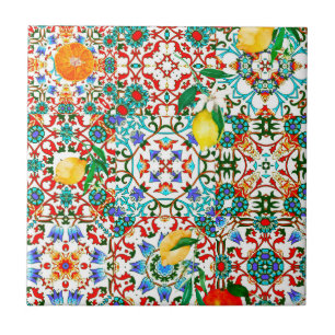 Mediterrane tegels, mozaïek, citroen, zomerkunst tegeltje