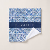 Mediterrane Tegels, Portugees, Azulejo, Jouw naam Bad Handdoek (Wasdoekje)